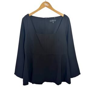 Pomander Place The Simone Top Women XL Black Minimal Long Sleeve Square Neck